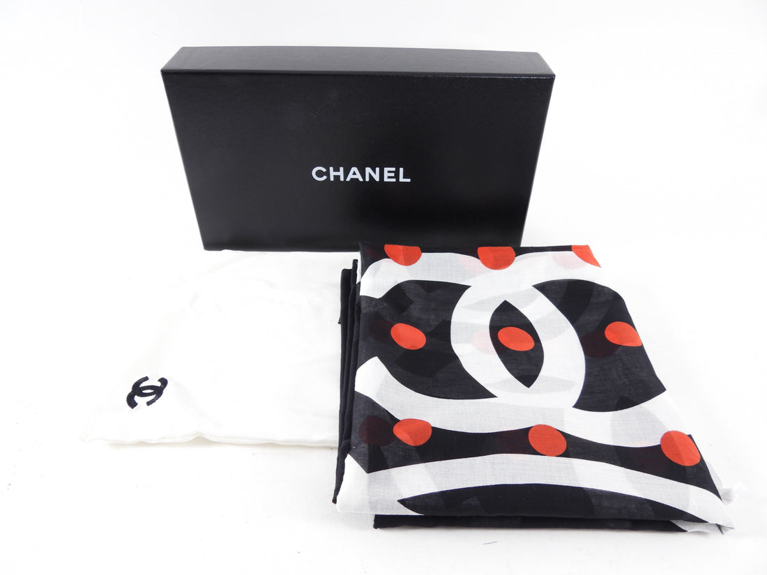 Chanel 13A Black and Red CC Cotton Pareo Wrap Shawl