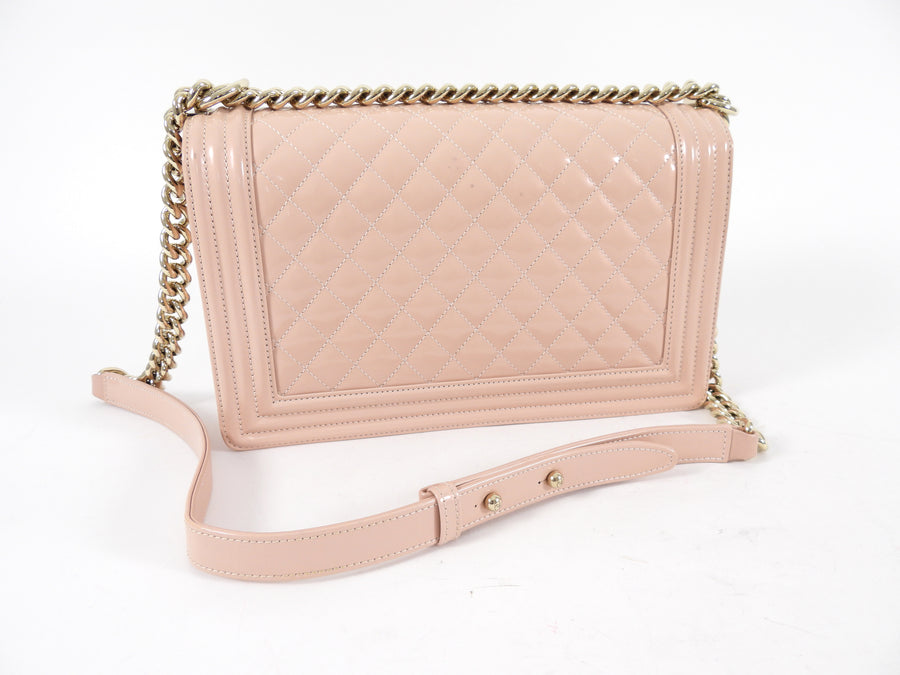 Chanel Iridescent Nude Pink Patent New-Medium Boy Bag GHW