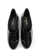 Chanel 25C Black Patent Leather Flat Slip on Shoes - 37.5 C