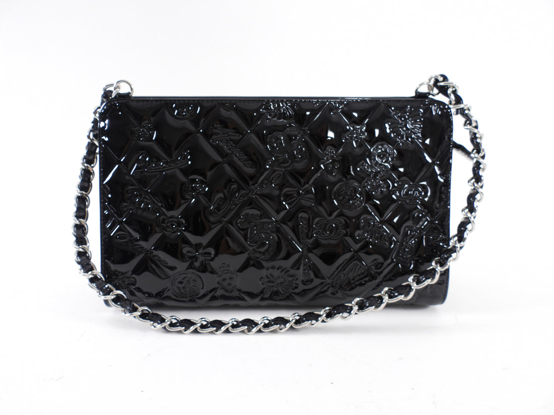 Chanel Black Patent Leather 2006-8 Lucky Symbols Pochette Bag – I