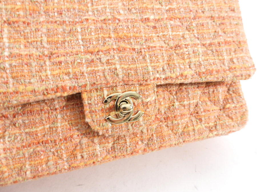 Chanel 2005 Peach Tweed Medium Classic Double Flap Bag