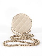 Chanel Light Beige Leather Mini Quilted Round Pearl Trim Crossbody Bag