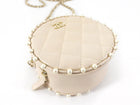 Chanel Light Beige Leather Mini Quilted Round Pearl Trim Crossbody Bag