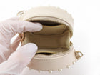 Chanel Light Beige Leather Mini Quilted Round Pearl Trim Crossbody Bag