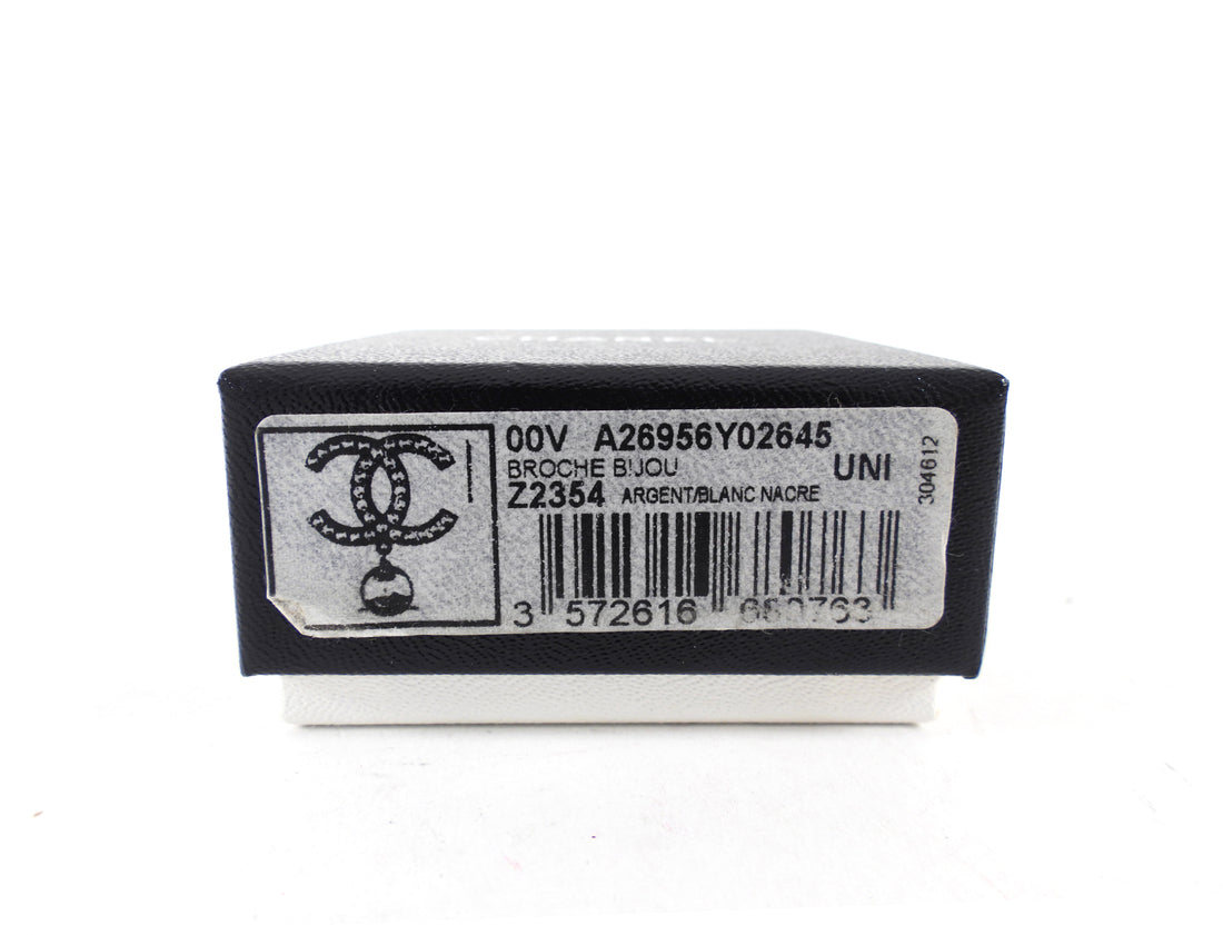 Chanel 00V Silvertone CC Faux Pearl Drop Brooch