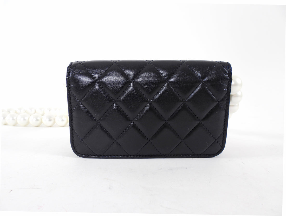 Chanel Black Leather Mini Lambskin Maxi Pearls Clutch on Chain
