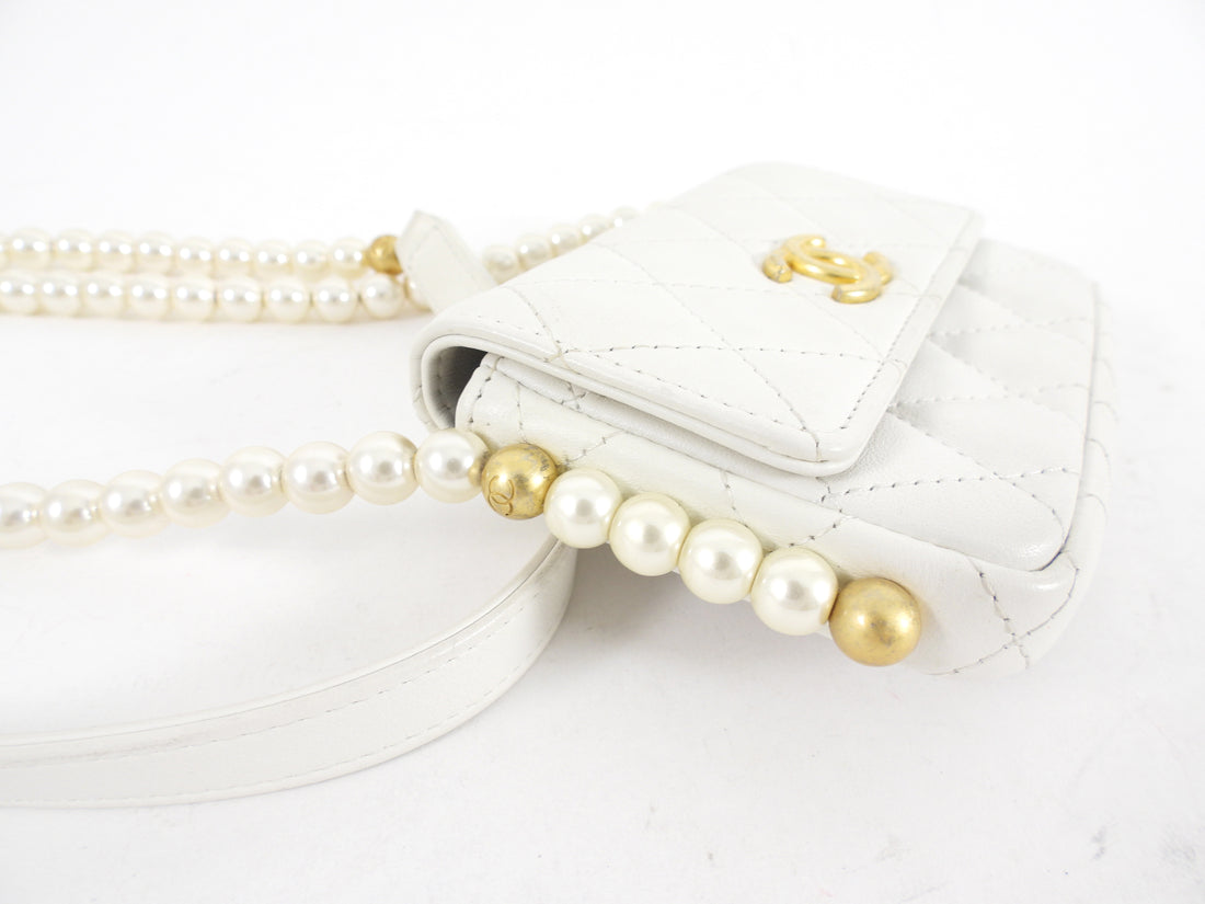 Chanel Ivory White About Pearls Mini Card Holder on Strap