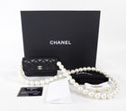 Chanel Black Leather Mini Lambskin Maxi Pearls Clutch on Chain