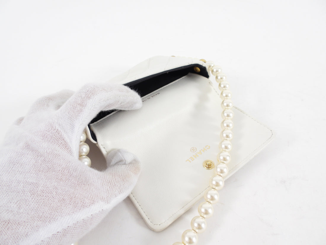 Chanel Ivory White About Pearls Mini Card Holder on Strap