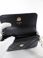 Chanel Black Leather Mini Lambskin Maxi Pearls Clutch on Chain