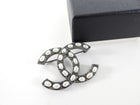 Chanel 12P Ruthenium Pearl CC Logo Brooch Pin
