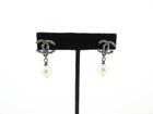 Chanel 14P Ruthenium Crystal and Pearl Small CC Drop Earrings