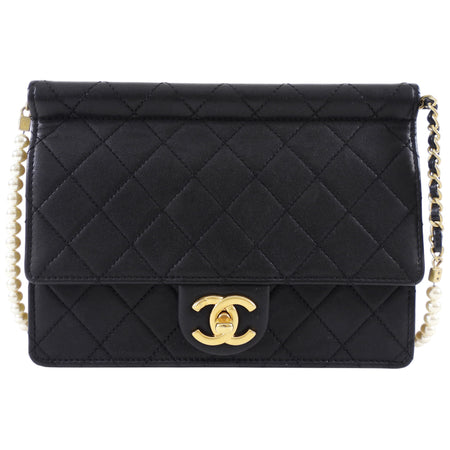 Chanel Black Quilted Leather Chic Pearls Flap Bag