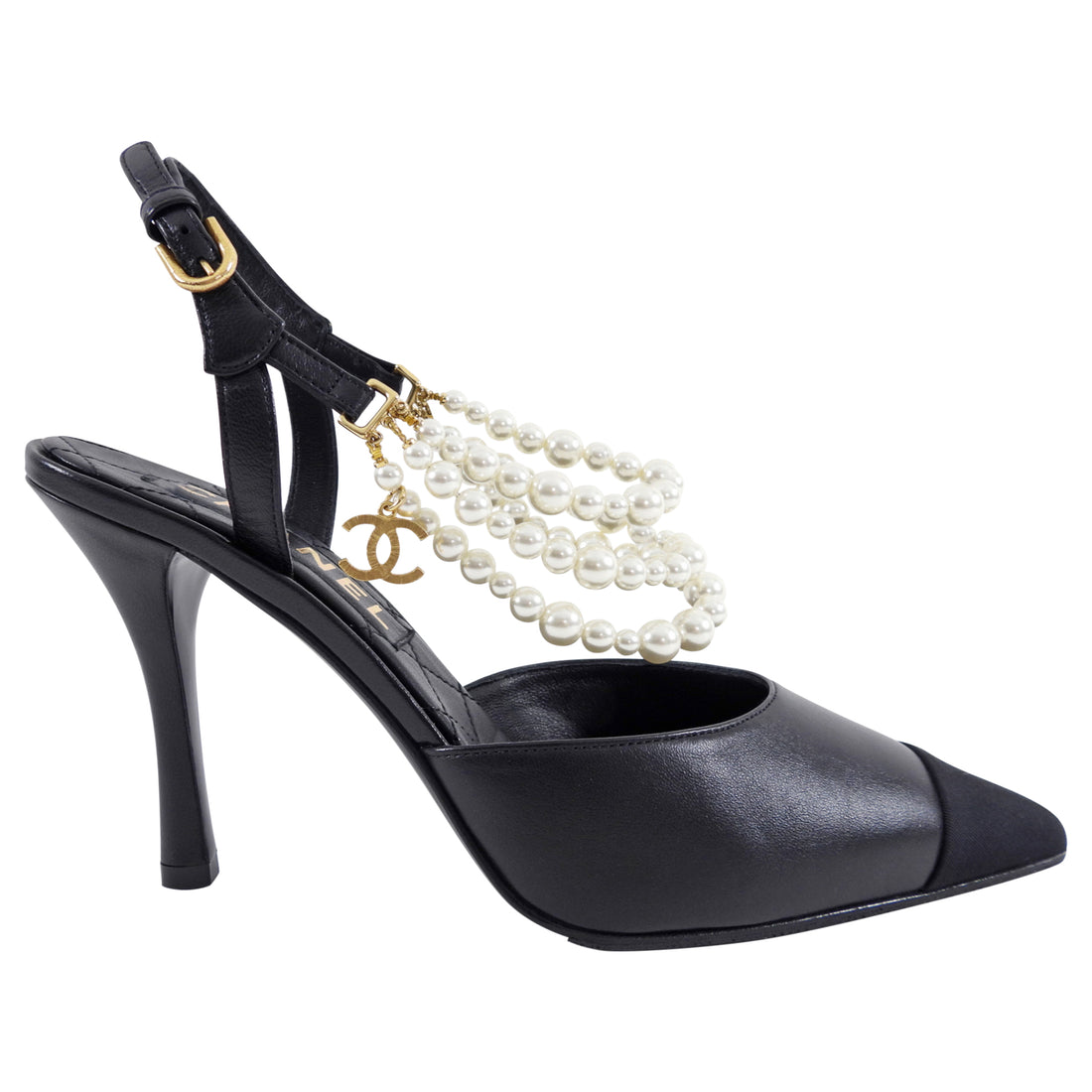 Chanel 21A Black Leather Cap Toe Pearl CC High Heels - FR41 / 10