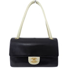 Chanel Vintage Black and Ivory Two Tone Perforated Leather Flap Bag