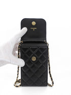 Chanel Black Leather Quilted CC Camelia Bow Crossbody Phone Holder