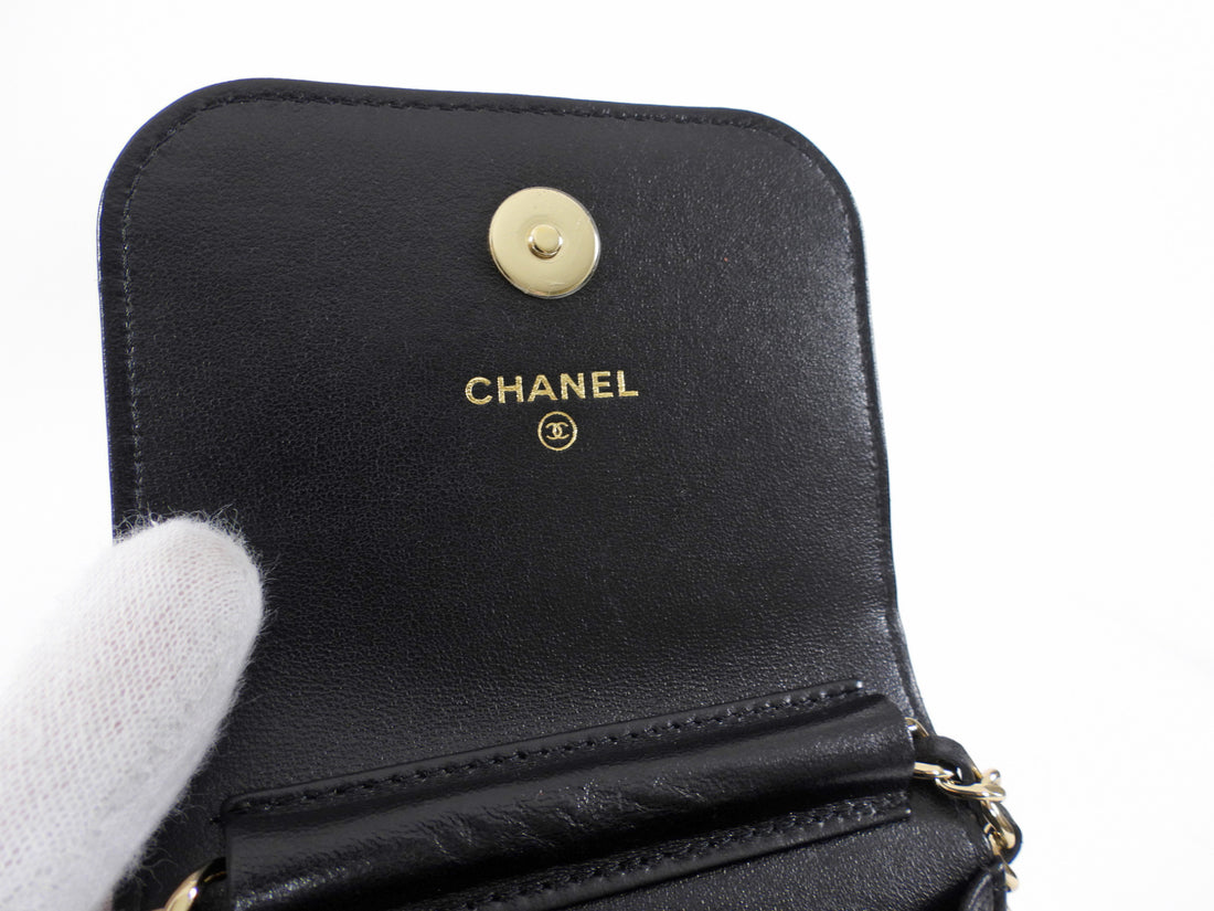Chanel Black Leather Quilted CC Camelia Bow Crossbody Phone Holder