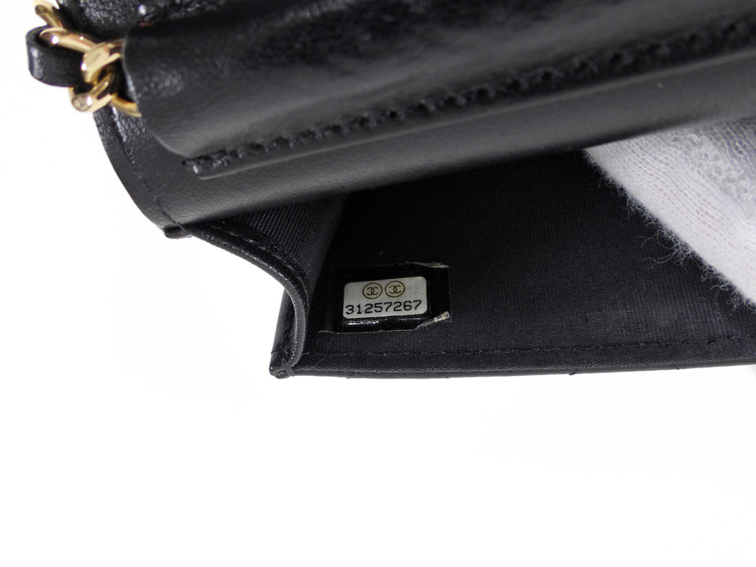 Chanel Black Leather Quilted CC Camelia Bow Crossbody Phone Holder