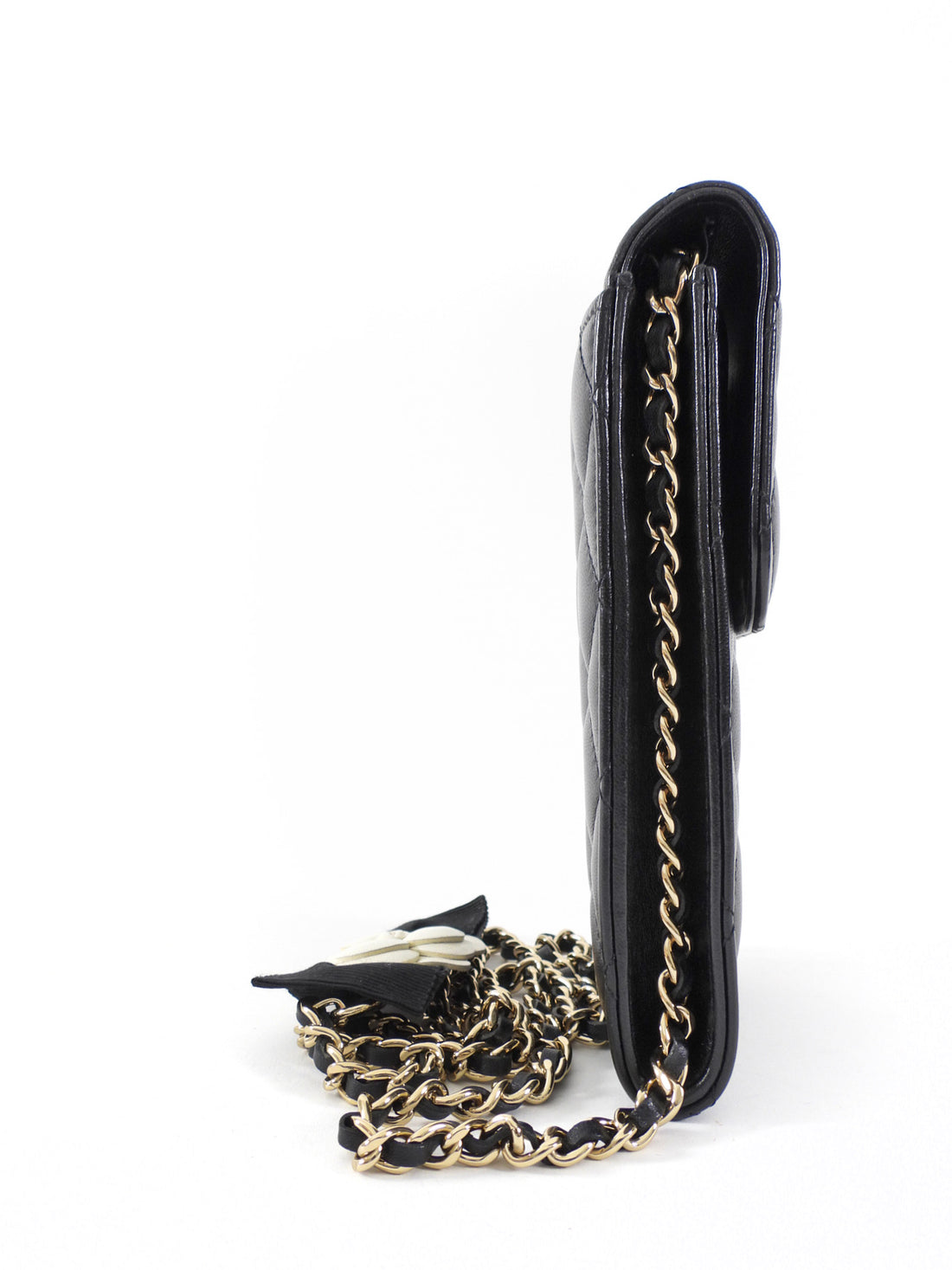 Chanel Black Leather Quilted CC Camelia Bow Crossbody Phone Holder
