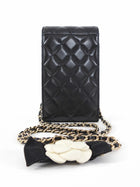 Chanel Black Leather Quilted CC Camelia Bow Crossbody Phone Holder