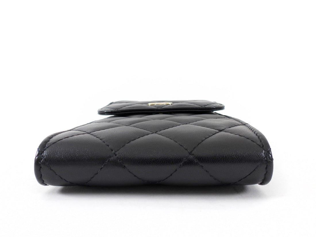 Chanel Black Leather Quilted CC Camelia Bow Crossbody Phone Holder
