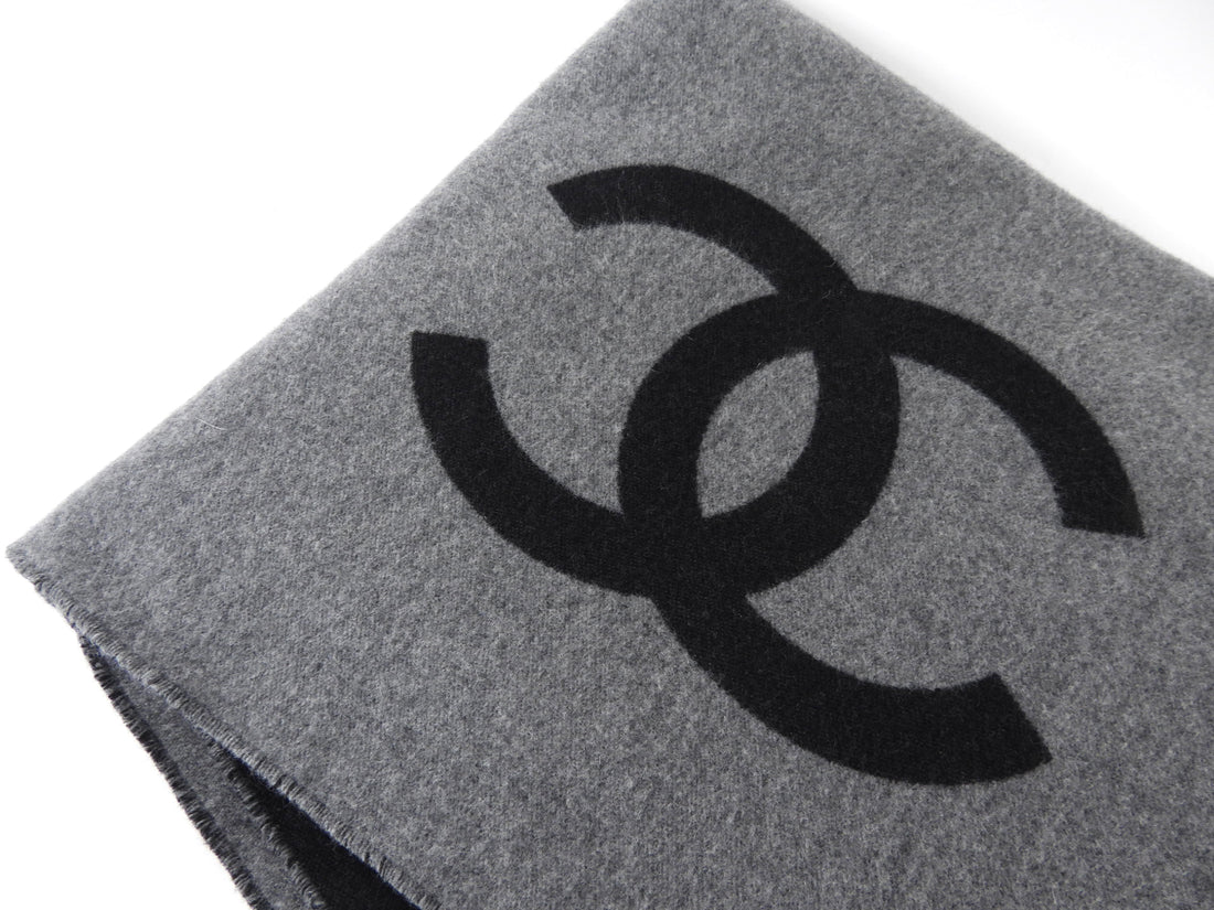 Chanel Charcoal Grey and Black Spellout Logo CC Pillow and Throw Blanket Set