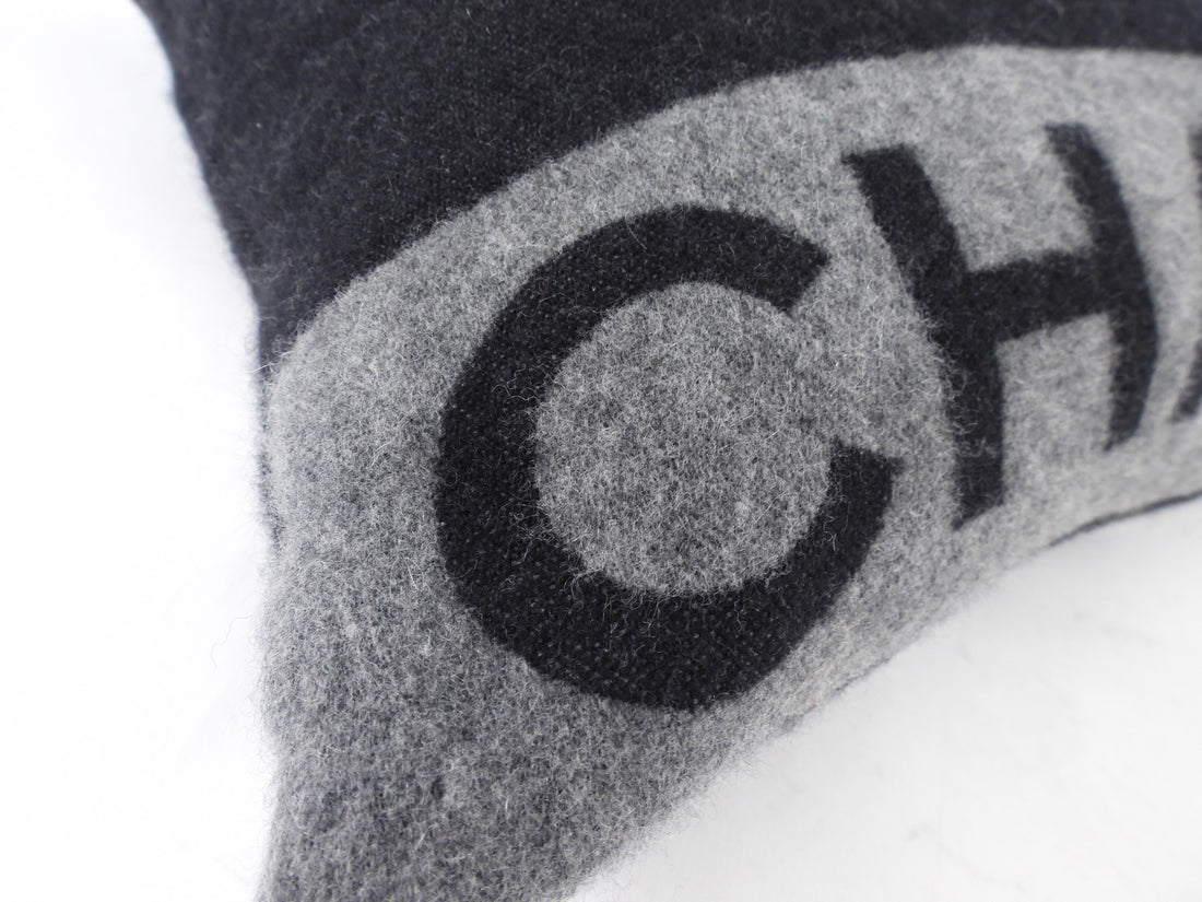 Chanel Charcoal Grey and Black Spellout Logo CC Pillow and Throw Blanket Set