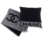 Chanel Charcoal Grey and Black Spellout Logo CC Pillow and Throw Blanket Set