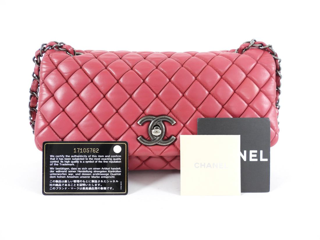 Chanel Fuchsia Pink Calfskin Bubble Quilt Medium Flap Bag