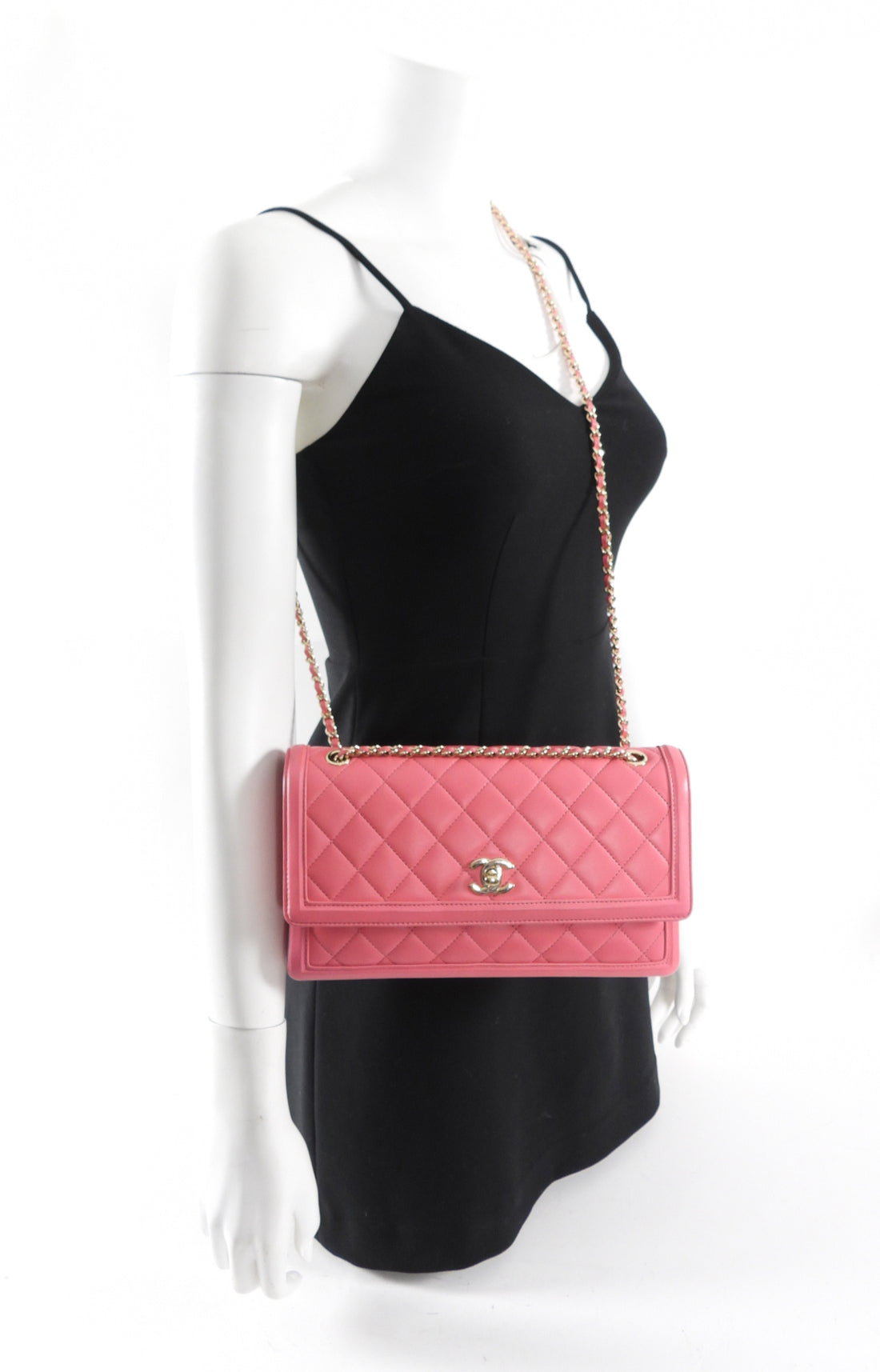 Chanel Pink Quilted Leather 3 Compartment Flap Bag