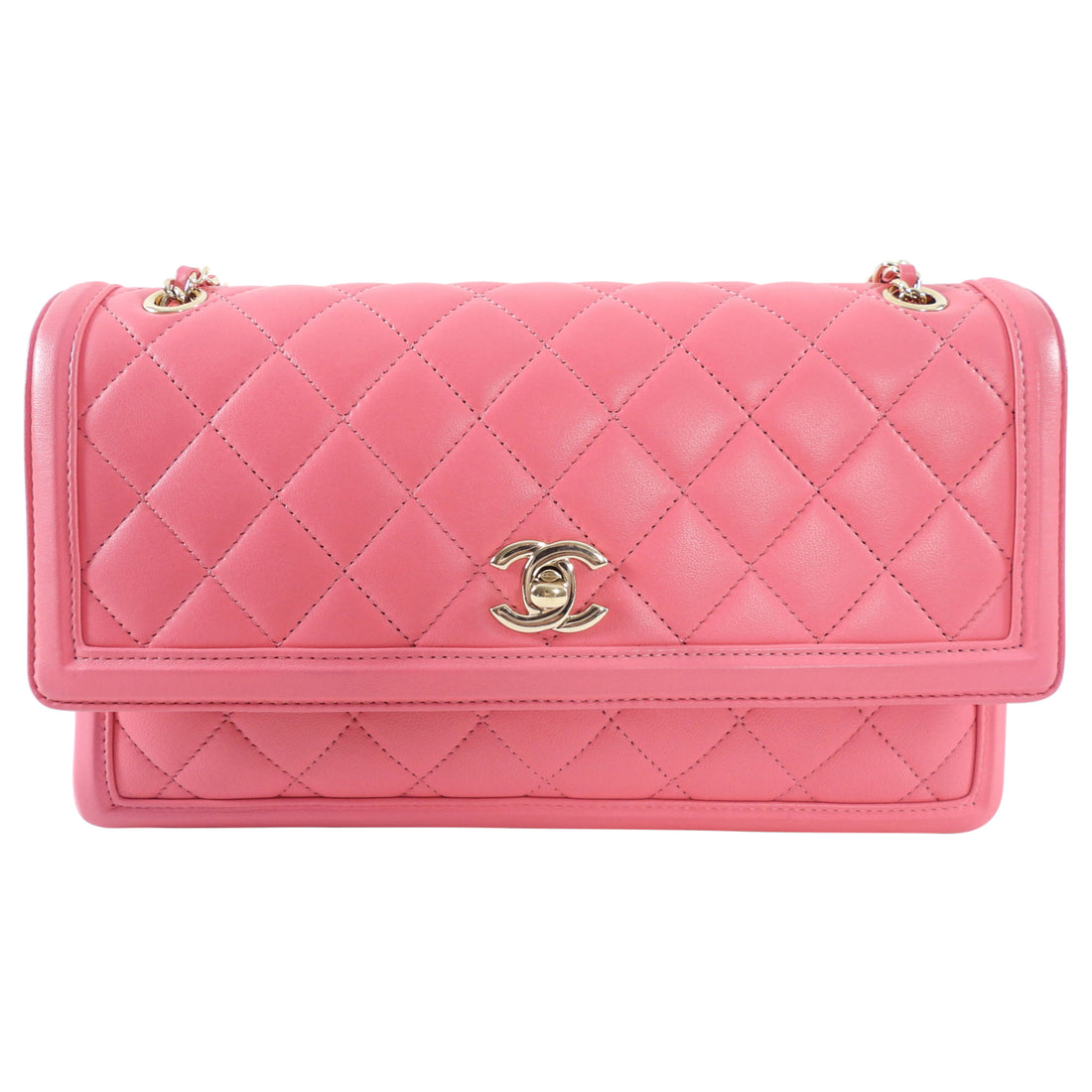 Chanel Pink Quilted Leather 3 Compartment Flap Bag