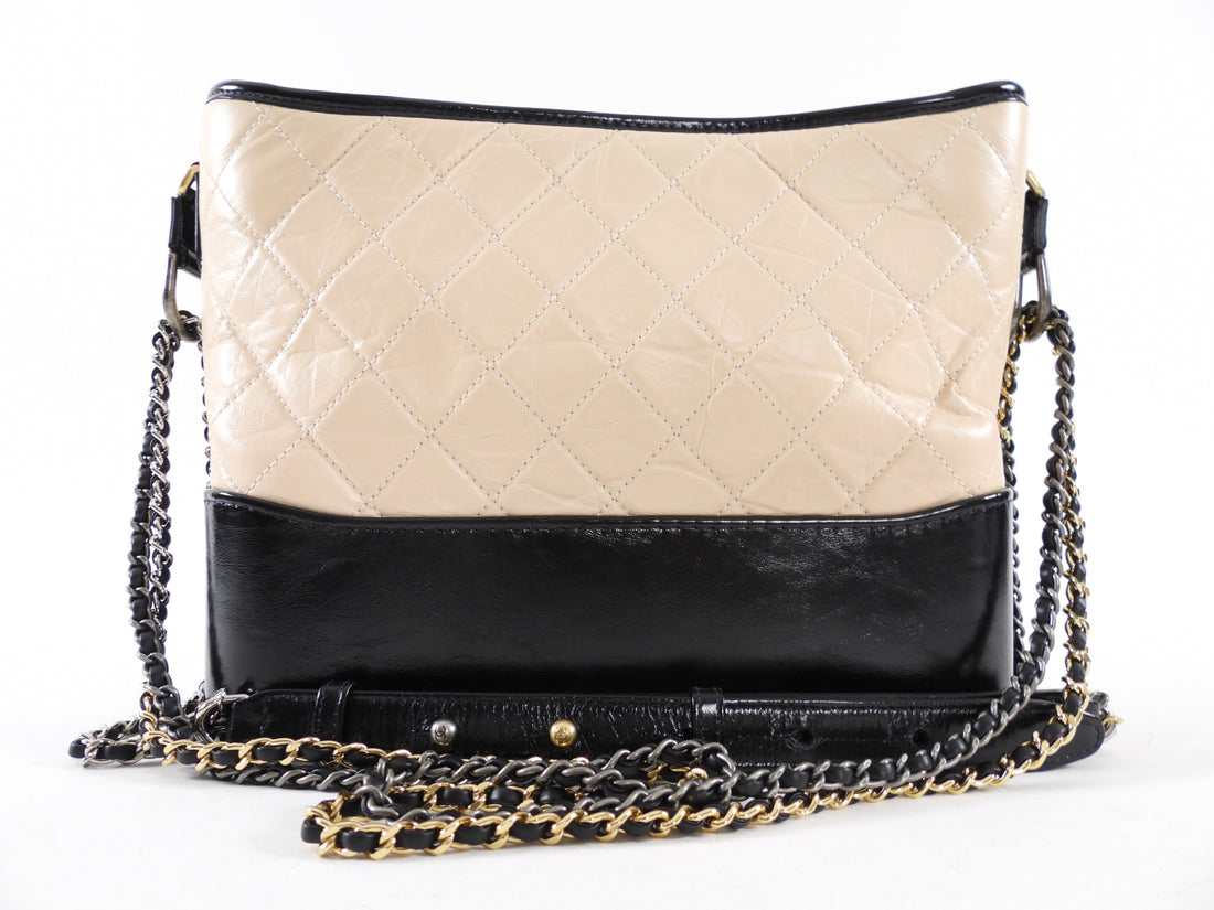 Chanel Beige and Black Aged Calfskin Gabrielle Medium Chain Bag