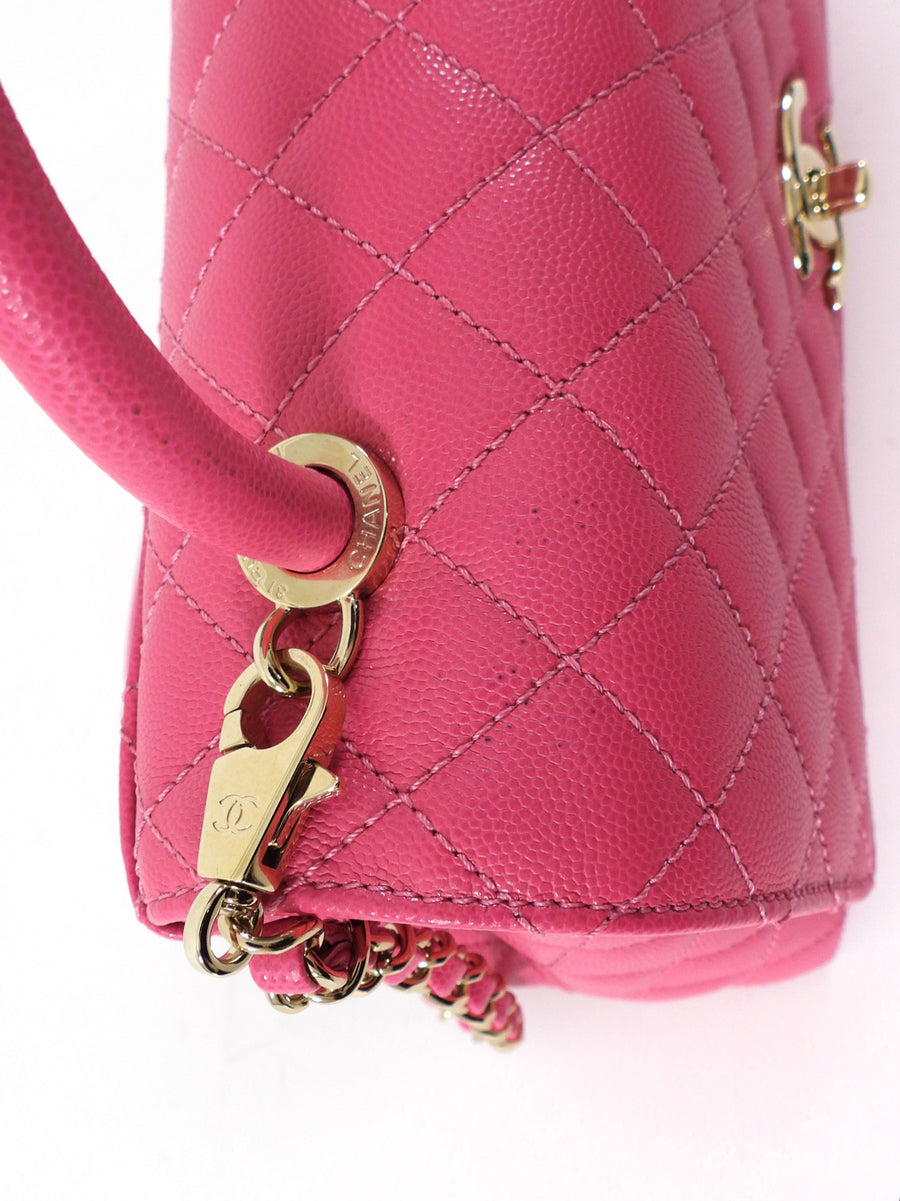 Chanel Pink Caviar Leather Medium Coco Top Handle Bag LGHW