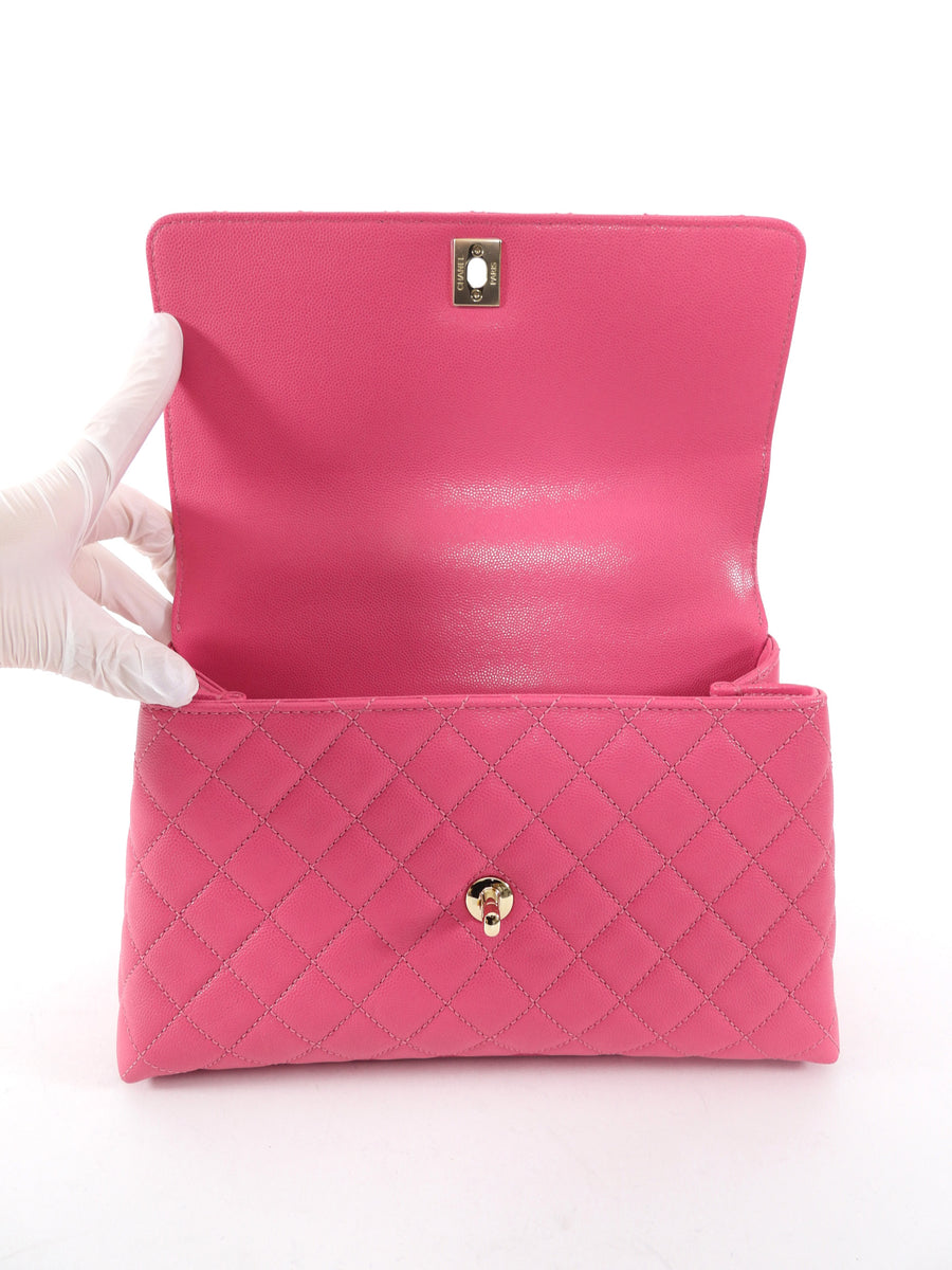 Chanel Pink Caviar Leather Medium Coco Top Handle Bag LGHW