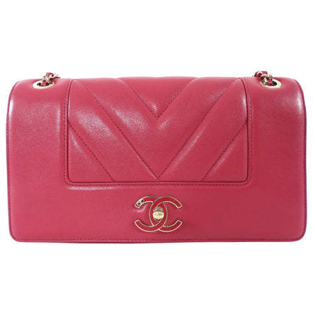 Chanel Cherry Pink Leather Mademoiselle Vintage Medium Flap Bag