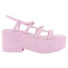 Chanel 23C Pink Tweed Platform Sandal with Logo at Heel - 41