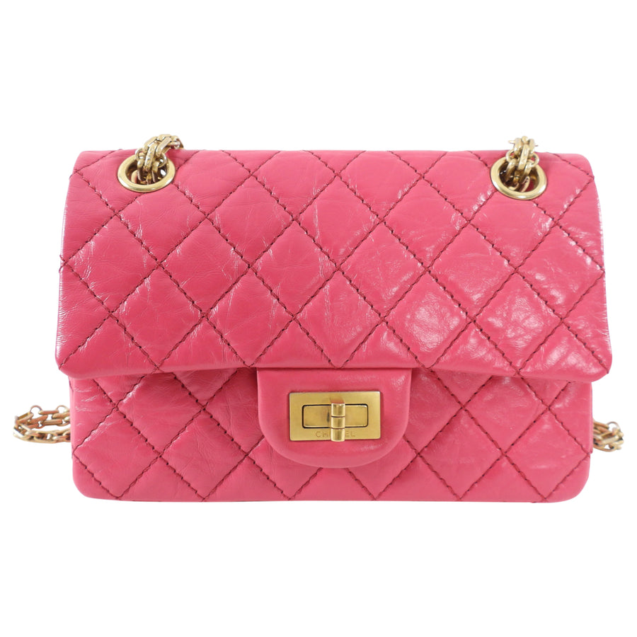 Chanel Hot Cherry Pink Aged Leather Mini 2.55 Reissue Flap Bag