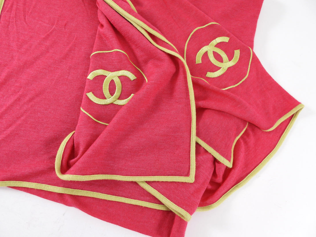 Chanel Cherry Pink and Lime Cashmere Pareo Wrap Shawl Scarf