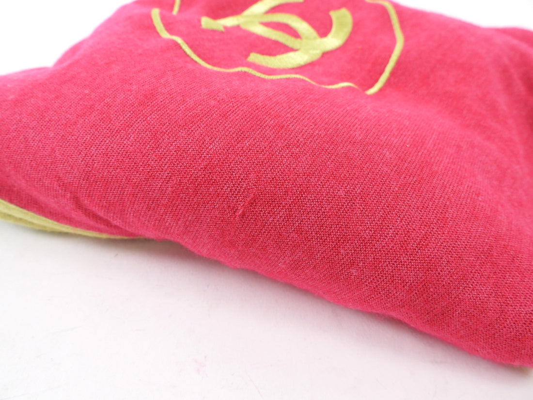 Chanel Cherry Pink and Lime Cashmere Pareo Wrap Shawl Scarf