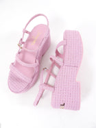 Chanel 23C Pink Tweed Platform Sandal with Logo at Heel - 41