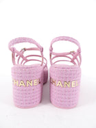 Chanel 23C Pink Tweed Platform Sandal with Logo at Heel - 41