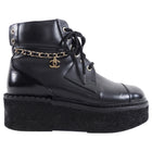 Chanel 2022 Black Leather Chain Platform Boots - 37.5 / 37