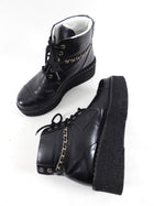 Chanel 2022 Black Leather Chain Platform Boots - 37.5 / 37