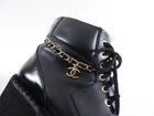 Chanel 2022 Black Leather Chain Platform Boots - 37.5 / 37