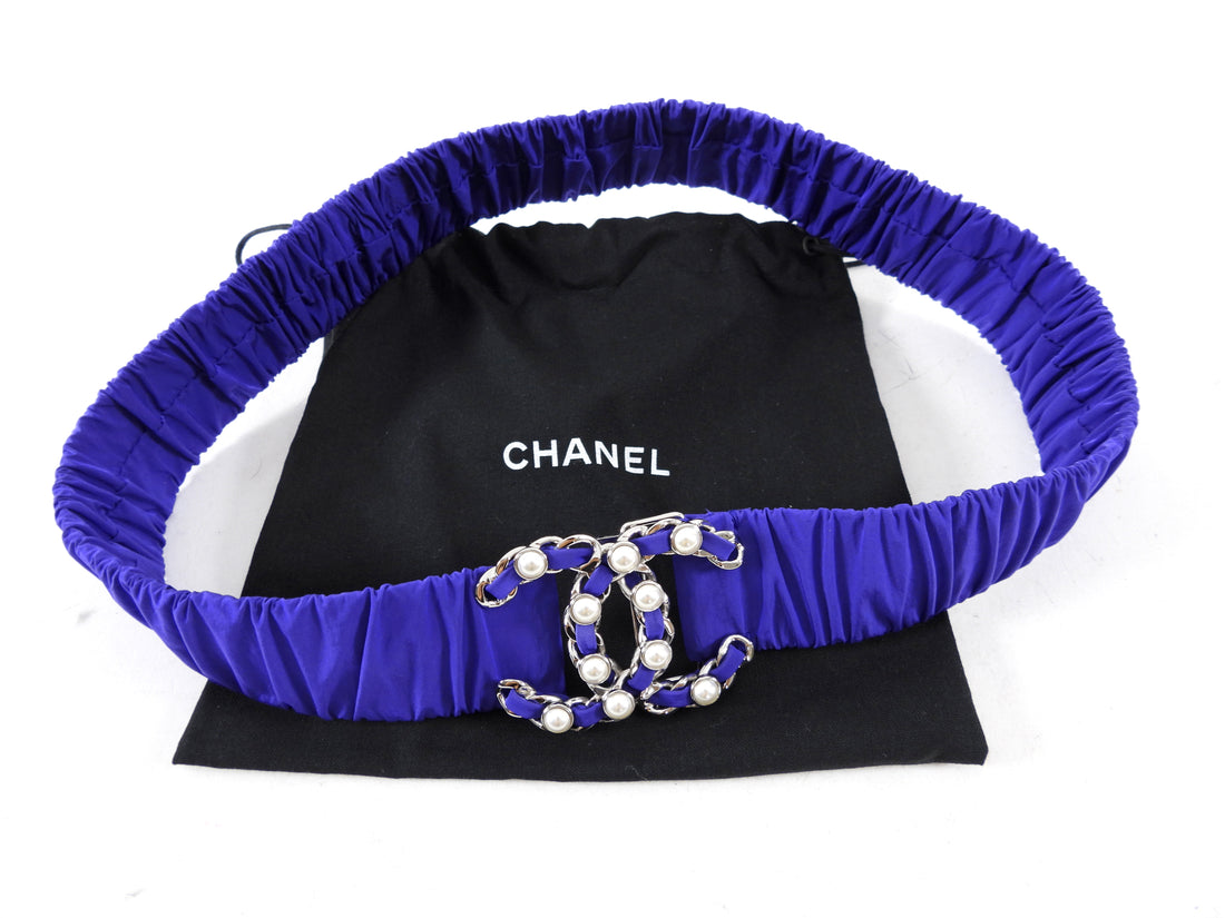 Chanel 19K Indigo / Cobalt Blue Puffer Coat with CC Belt - S / M