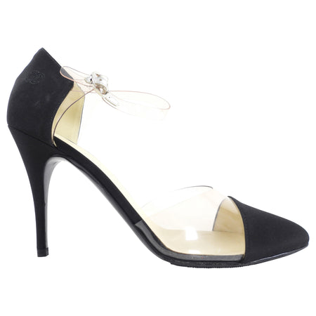 Chanel Black Fabric and Clear Acrylic Cap Toe D'Orsay Pump Heels - 41 / 40