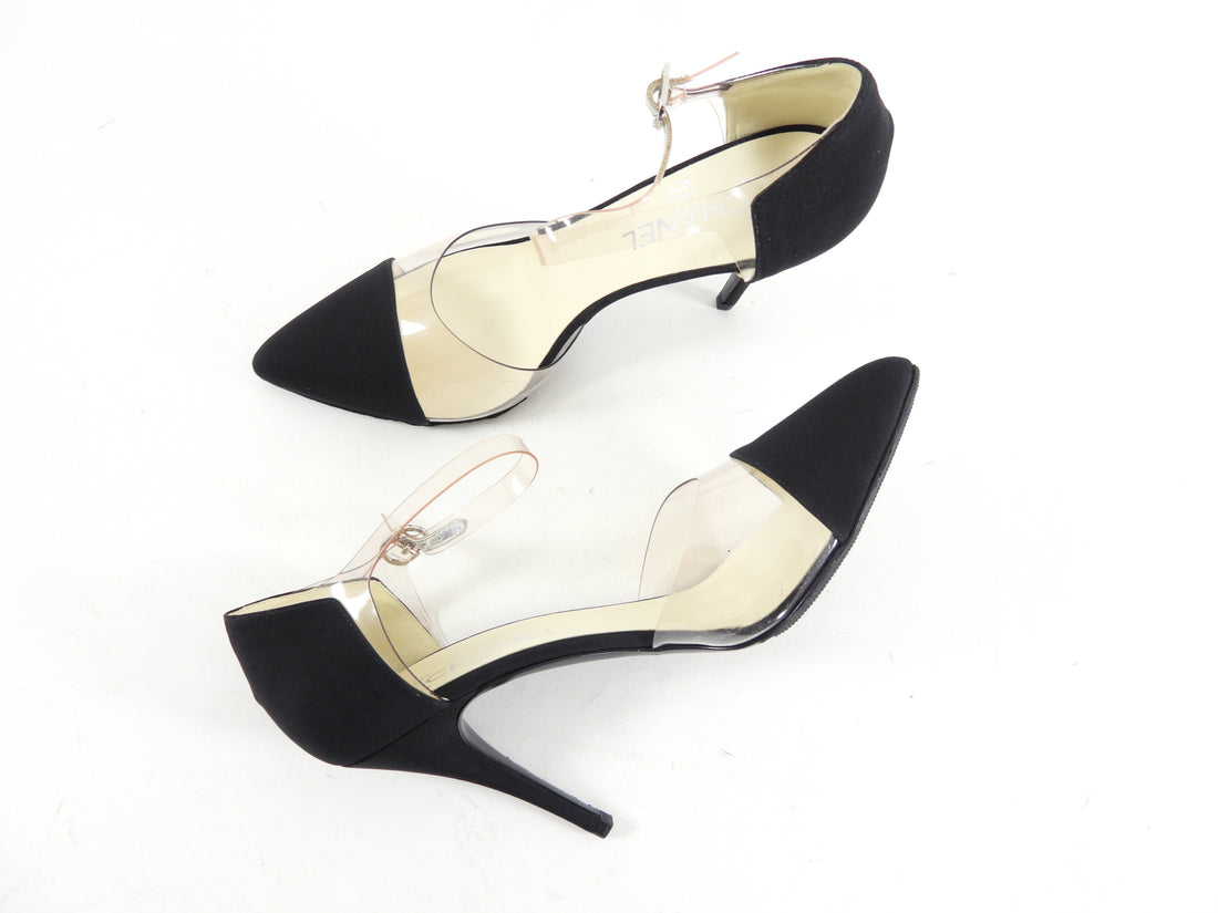 Chanel Black Fabric and Clear Acrylic Cap Toe D'Orsay Pump Heels - 41 / 40