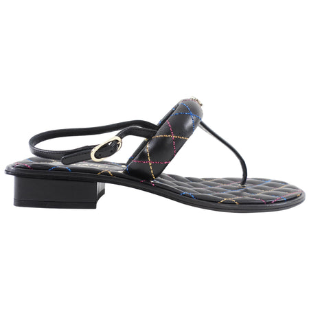 Chanel 21K Black Multi Quilt Thong CC Sandal - 40