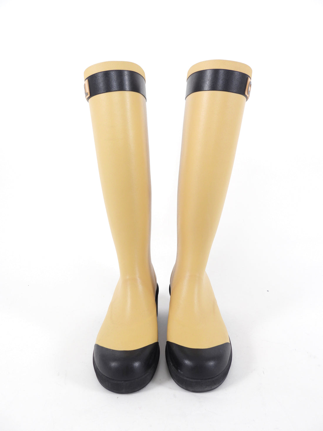Chanel Beige and Black Tall Rubber Two-Tone Logo Rainboot - 37 / 6.5