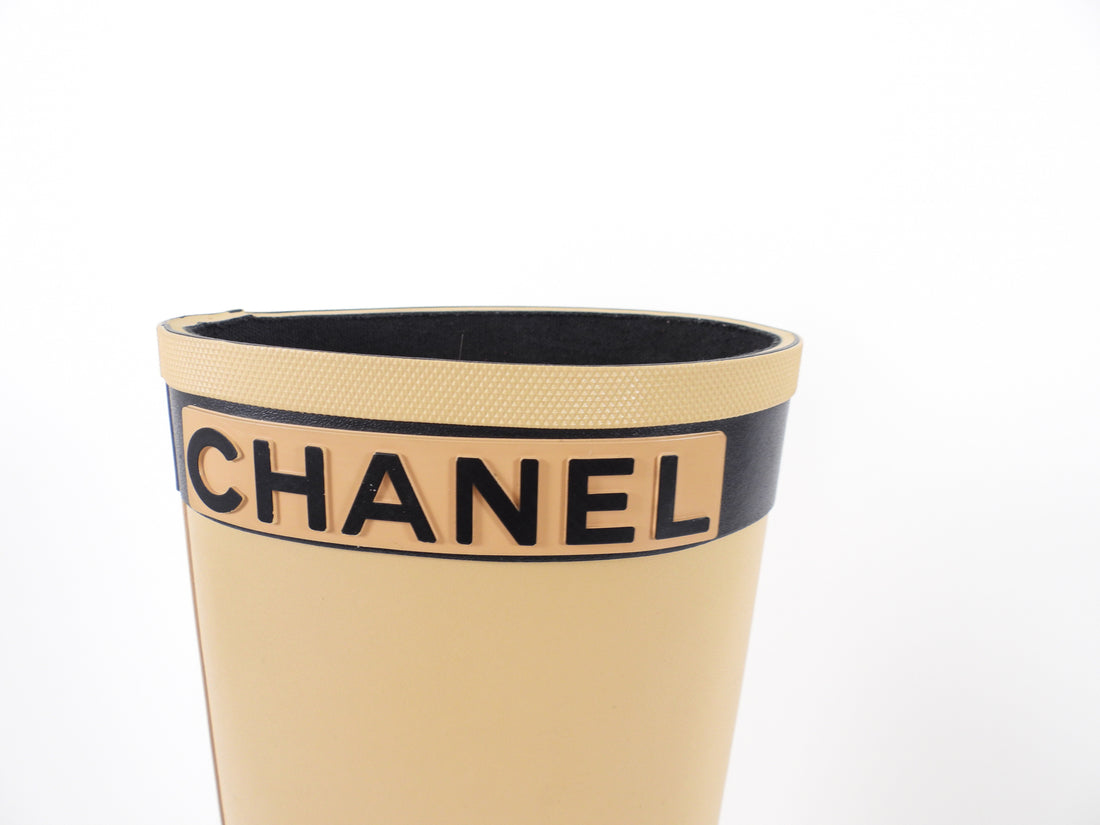 Chanel Beige and Black Tall Rubber Two-Tone Logo Rainboot - 37 / 6.5